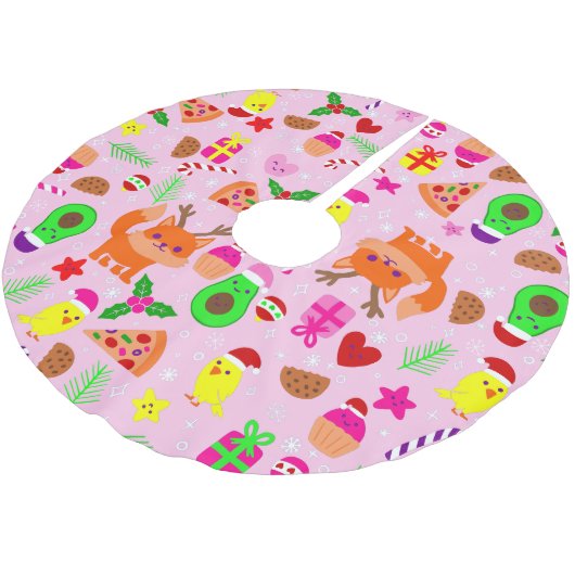 Weihnachten Pizza Cick Vogel Avocado Rosa Polyester Weihnachtsbaumdecke (Schrägansicht)