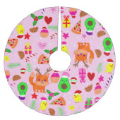 Weihnachten Pizza Cick Vogel Avocado Rosa Polyester Weihnachtsbaumdecke (Vorderseite)