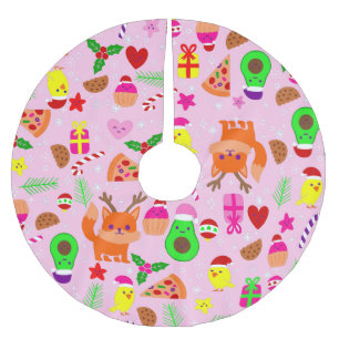 Weihnachten Pizza Cick Vogel Avocado Rosa Polyester Weihnachtsbaumdecke