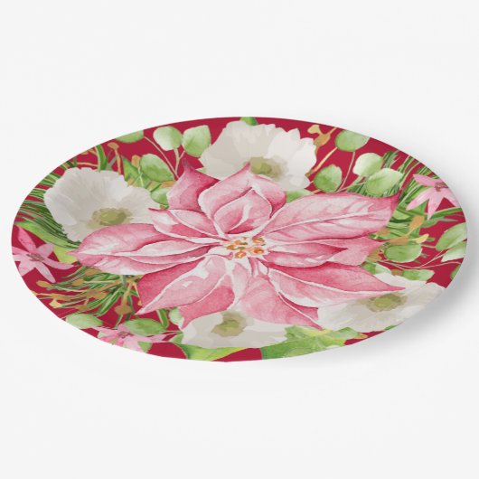 Weihnachten Poinsettia Blumenurlaub Pappteller (Schrägansicht)