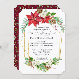 Weihnachten Poinsettia Burgund Gold Einladung