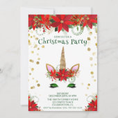 Weihnachten Poinsettia Einicorn mit grünem Schrift Einladung (Vorderseite)
