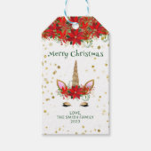 Weihnachten Poinsettia Einicorn mit grünem Schrift Geschenkanhänger (Vorderseite)