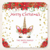 Weihnachten Poinsettia Einicorn mit Party vom Rote Rechteckiger Pappuntersetzer (Vorderseite)
