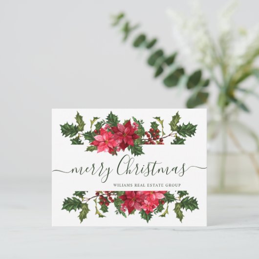 Weihnachten Poinsettia Holiday Corporate Gruß Postkarte (Stehend Vorderseite)