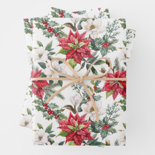 Weihnachten Poinsettia, Kamelien Blume & Berries Geschenkpapier Set