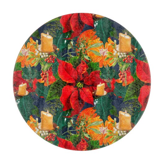 Weihnachten, Poinsettia, Kerzen, Feste,  Schneidebrett (Vorderseite)