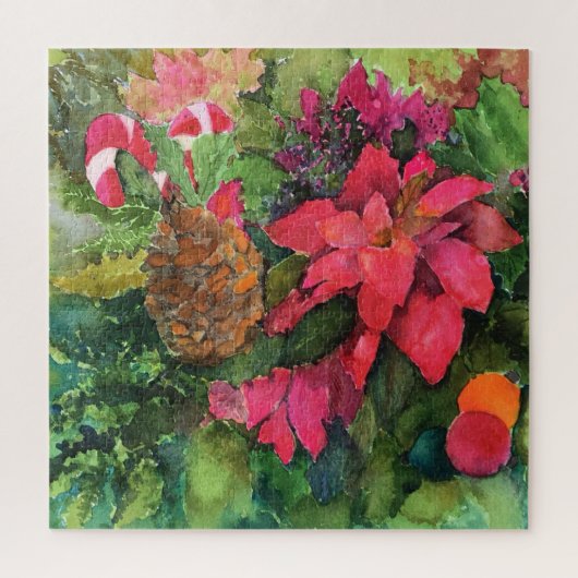 Weihnachten Poinsettia Original Aquarellmalerei Puzzle (Vertikal)