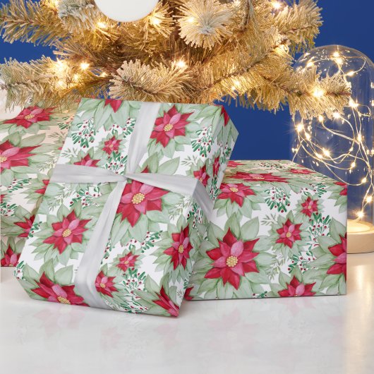 Weihnachten Poinsettia Wasserfarbe Handgemalt Geschenkpapier (Feiertage)