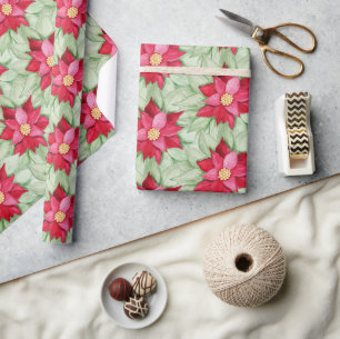 Weihnachten Poinsettia Wasserfarbe Handgemalt Geschenkpapier