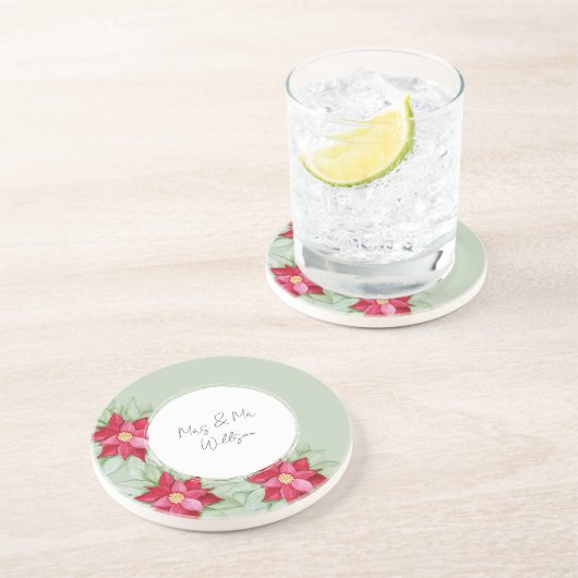 Weihnachten Poinsettia Wasserfarbe Handgemalt Getränkeuntersetzer (Seite)