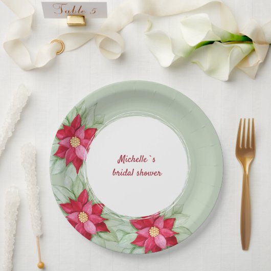 Weihnachten Poinsettia Wasserfarbe Handgemalt Pappteller (Hochzeit)