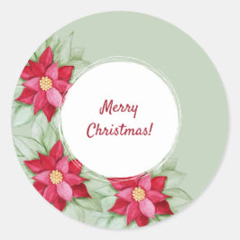 Weihnachten Poinsettia Wasserfarbe Handgemalt Runder Aufkleber