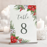 Weihnachten Poinsettia Winter Botanische Vegetatio Tischnummer<br><div class="desc">Schöne Tischnummern mit handgemalten botanischen Aquarellbildern von Poinsettia-Blume,  Wintergrün,  Kiefer- und Fichtenzweigen und Heiligbeeren.</div>