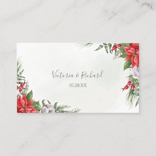 Weihnachten Poinsettia Winter Greenerity Wedding Platzkarte (Rückseite)