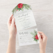 Weihnachten Poinsettia Winter Greenery Botanisch All In One Einladung (Abreißen)