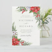 Weihnachten Poinsettia Winter Greenery Botanisch Save The Date (Stehend Vorderseite)