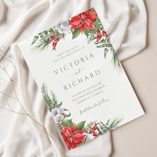 Weihnachten Poinsettia Winter Greenery Botanisch Save The Date