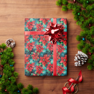 Weihnachten Poinsettias Traditionelles Urlaubsdesi Geschenkpapier