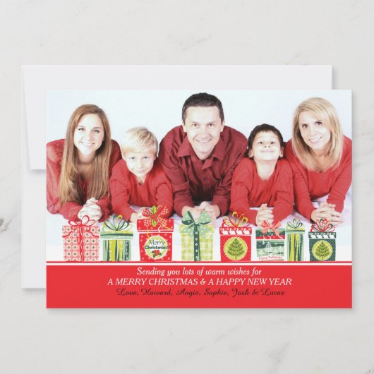 Weihnachten präsentiert Fotokarte (Vorderseite)