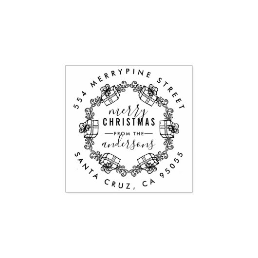 Weihnachten präsentiert Sketch-Kranz-Rücksendeadre Gummistempel (Prägung)