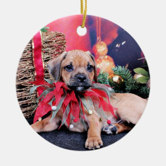 Weihnachten - Puggle - Gus Keramikornament (Vorne)