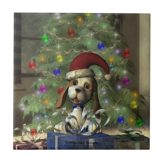Weihnachten Puppy Tile Fliese (Vorderseite)