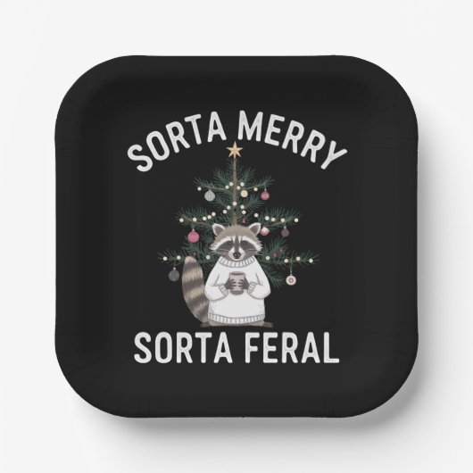 Weihnachten Raccoon Sorta Merry Sorta Feral Xmas Pappteller (Vorderseite)