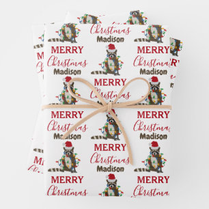 Weihnachten Raccoon Weihnachtsmannmütze Weihnachte Geschenkpapier Set