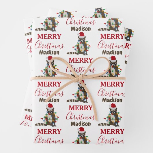Weihnachten Raccoon Weihnachtsmannmütze Weihnachte Geschenkpapier Set (Beispiel)