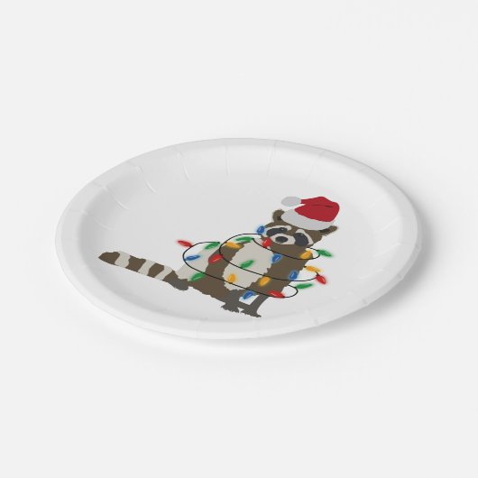 Weihnachten Raccoon Weihnachtsmannmütze Weihnachte Pappteller (Schrägansicht)