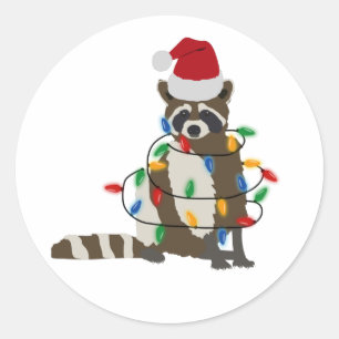Weihnachten Raccoon Weihnachtsmannmütze Weihnachte Runder Aufkleber
