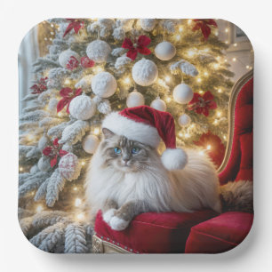 Weihnachten Ragdoll Cat On Red Vintag Chair Pappteller