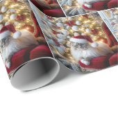 Weihnachten Ragdoll Katze Auf einem Vintagen roten Geschenkpapier (Rolleneckpunkt)