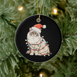 Weihnachten Ragdoll Süße Katze Santa Hut Xmas Lich Keramik Ornament