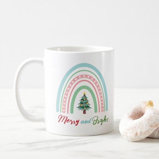 Weihnachten Rainbow Nice List Merry and Bright Kaffeetasse (Mit Donut)