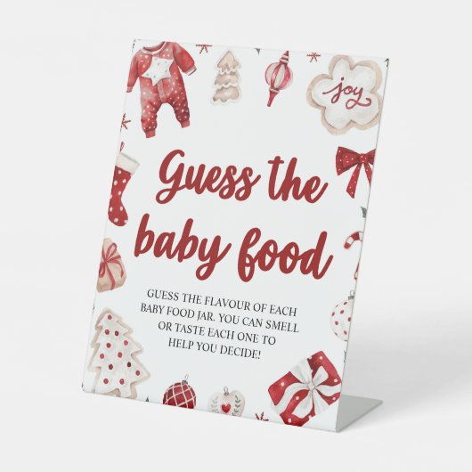 Weihnachten Raten Sie das Baby Food Baby Shower Ga Sockelschild (Vorderseite)