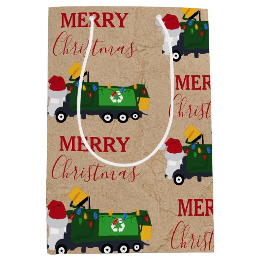 Weihnachten Recycelnd Müllwagen Große Geschenktasc Mittlere Geschenktüte (Vorderseite)