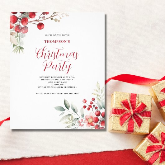 Weihnachten - Red Berry Floral Party Einladung Flyer