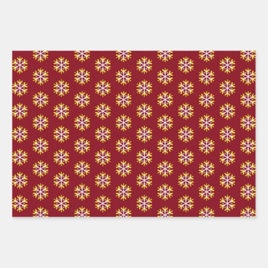 Weihnachten Red Gold Snowflake Muster kühne Modern Geschenkpapier Set (Vorderseite)
