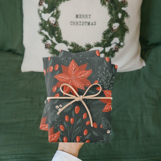 Weihnachten Red Poinsettia Muster Geschenkpapier Set