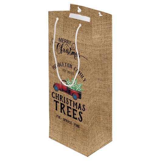 Weihnachten - Red Truck Geschenktüte Für Weinflaschen (Rückseite Schrägansicht)