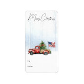 Weihnachten Red Truck Patriotic Flag Geschenk Adressaufkleber (Vorne)