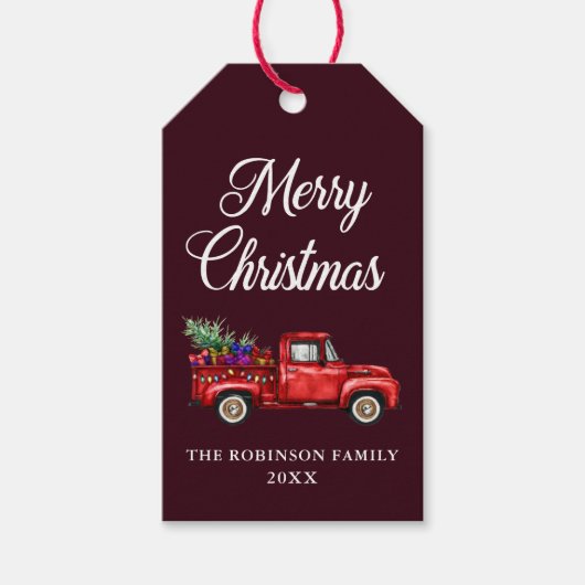 Weihnachten Red Truck Tree Geschenke Lichter Burgu Geschenkanhänger (Vorderseite)