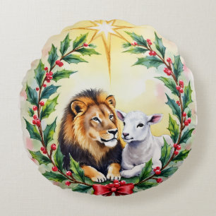 Weihnachten religiös Der Löwe und das Lamm und Ste Rundes Kissen