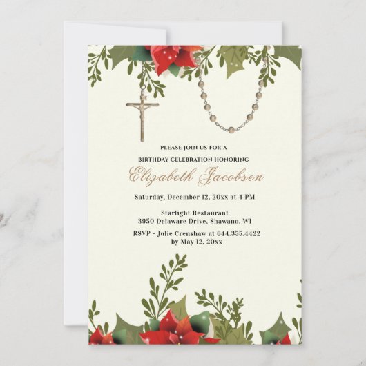 Weihnachten Religiöse Geburtstag Pointsettias Rosa Einladung (Vorderseite)