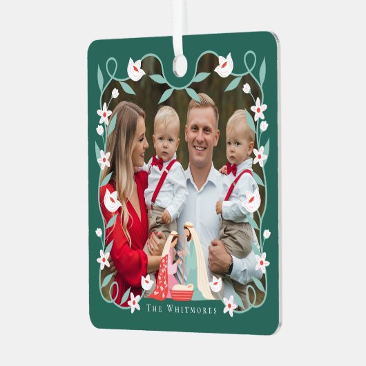 Weihnachten Religiöse Krippe Foto Keepake Ornament Aus Metall (Vorderseite links)