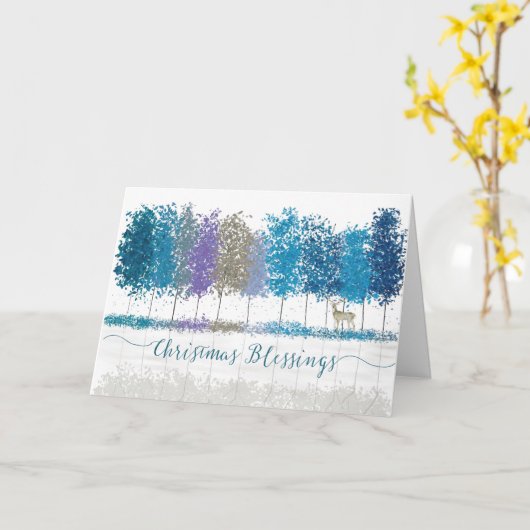 Weihnachten Religiöse Segen Blaue Bäume und Hirsch Karte (Gelbe Blume)