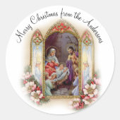 Weihnachten Religiöse Vintage Geburt Runder Aufkleber (Vorderseite)
