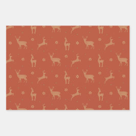 Weihnachten, Rentier, Kariert, Schneeflocken, Geschenkpapier Set